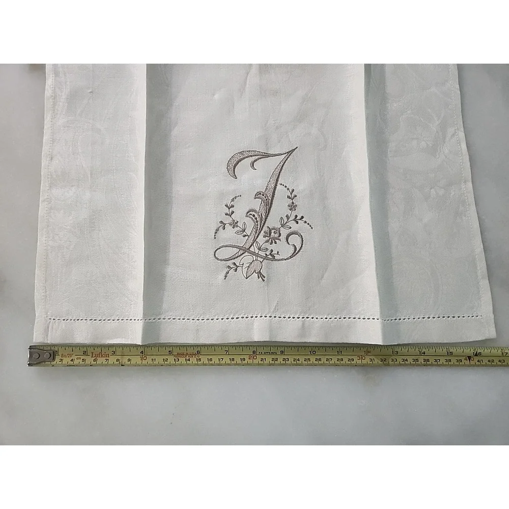 Secret Garden Embroidery Co Monogram Ivory Damask Linen Tea Towel Letter Z‎ NEW